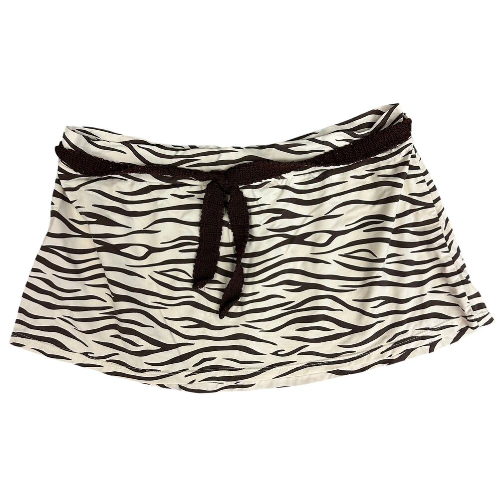 Y2k zebra brown low rise mini swim skirt with belt